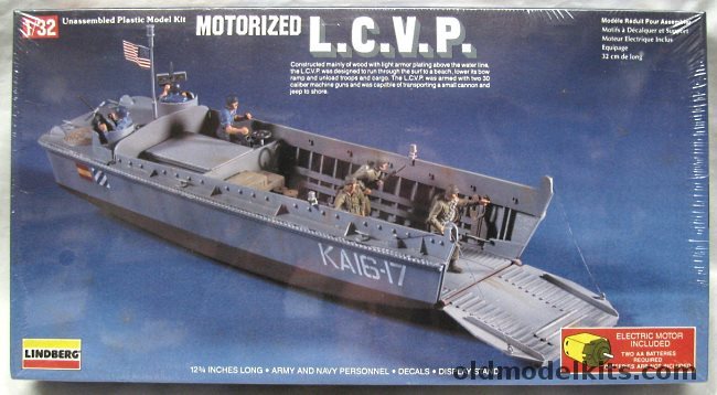 Lindberg 1/32 LCVP Landing Craft Vehicle Personnel - KA16-17 (L.C.V.P.) - Motorized, 7414 plastic model kit